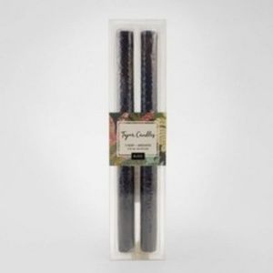 10" 2pk black candles with a beautiful pattern